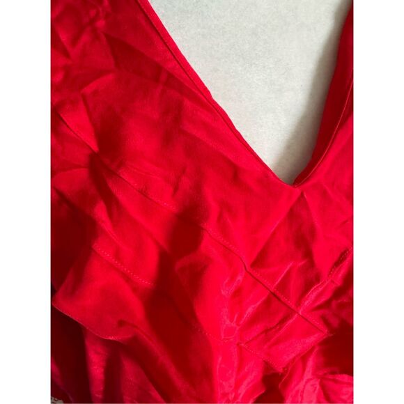Vintage Joanie char 100% silk red dress maxi long sleeve ruffle bust missing bel - Picture 5 of 6